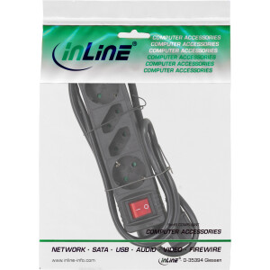 InLine® Socket strip, 4-way, 2x CEE7/3 + 2x Euro CEE 7/16, black, 1.5m