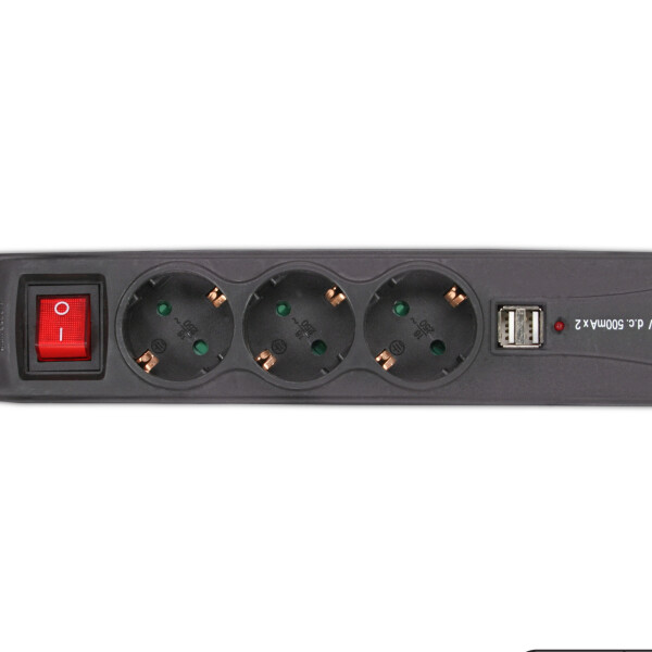 InLine® Power Strip 3 Port + 2xUSB 3x Type F German + 2x USB2 + switch black 1.5m