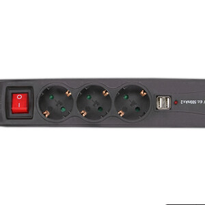 InLine® Power Strip 3 Port + 2xUSB 3x Type F German + 2x USB2 + switch black 1.5m