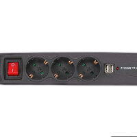 InLine® Power Strip 3 Port + 2xUSB 3x Type F German + 2x USB2 + switch black 1.5m