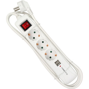 InLine® Power Strip 5 Port 3x Type F German + 2x USB Port with switch and child safety white 1.5m