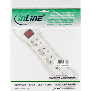 InLine® Power Strip 5 Port 3x Type F German + 2x USB Port with switch and child safety white 1.5m