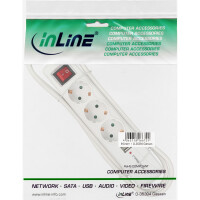 InLine® Steckdosenleiste, 3-fach Schutzkontakt, 2x USB, mit Schalter, 1,5m, weiß