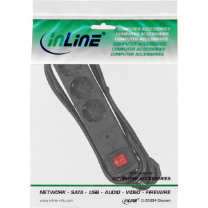 InLine® Socket strip CEE 7/3, 3-way, overvoltage protection, switch, black