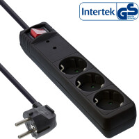 InLine® Socket strip CEE 7/3, 3-way, overvoltage protection, switch, black