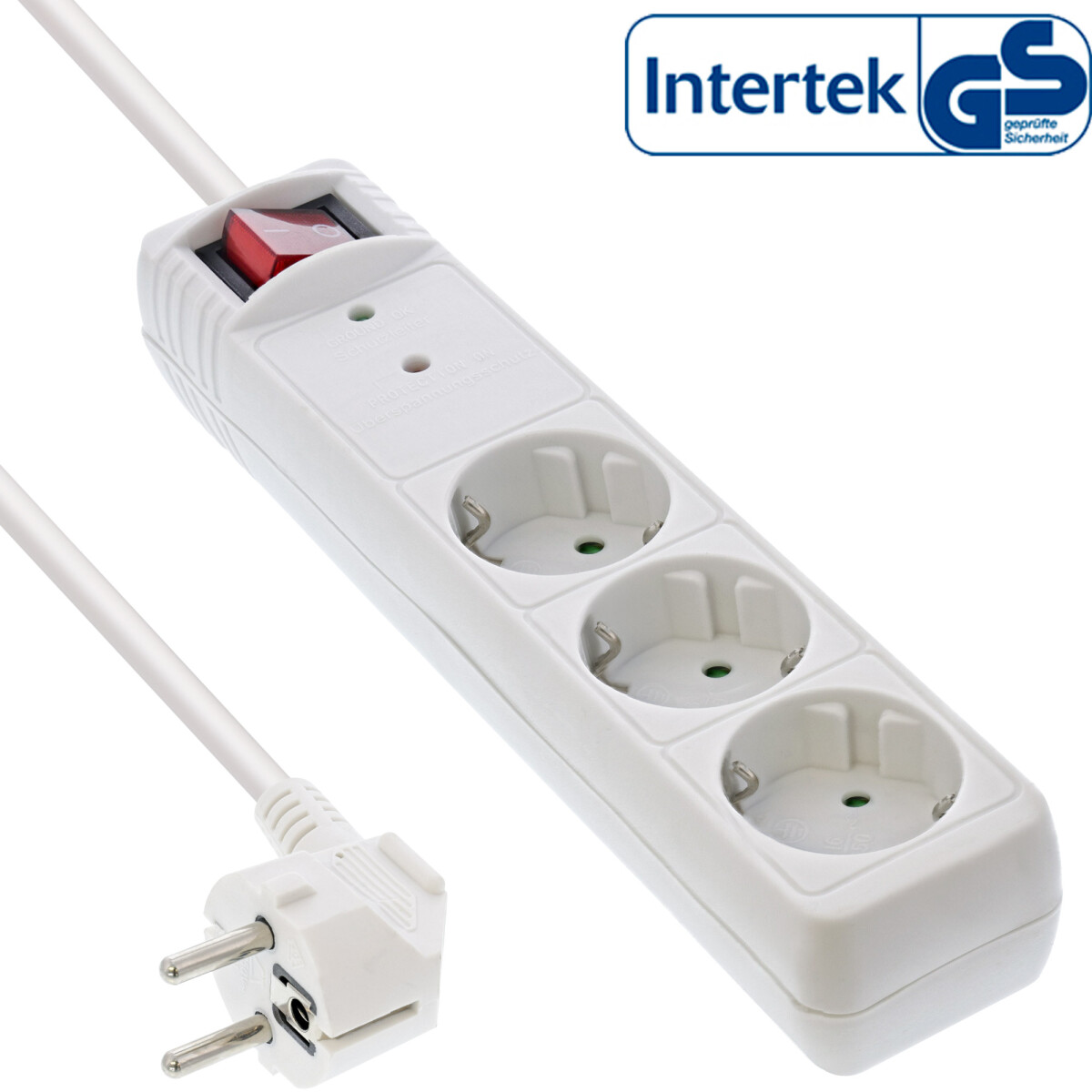 InLine® Socket strip CEE 7/3, 3-way, overvoltage...