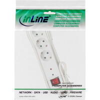 InLine® Socket strip CEE 7/3, 3-way, overvoltage protection, switch, white