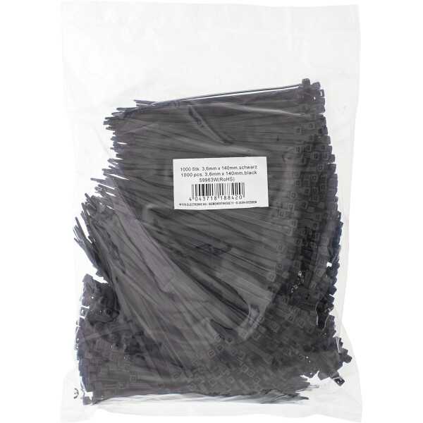 InLine® Cable Ties length 140mm wide 3.6mm black 1000pcs