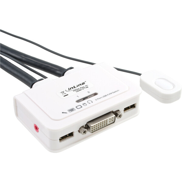 InLine® KVM Switch, 2-fach, DVI-D, USB, mit Audio, integr. Kabel