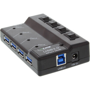 InLine® USB 3.0 Hub 4 Port with Switch black + 3.5A Power Supply