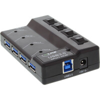 InLine® USB 3.0 Hub, 4 Port, schwarz, mit Schalter, mit 3,5A Netzteil