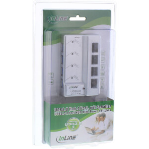 InLine® USB 3.0 Hub, 4 Port, silber, mit Schalter, mit 3,5A Netzteil