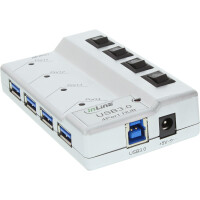 InLine® USB 3.0 Hub, 4 Port, silber, mit Schalter, mit 3,5A Netzteil