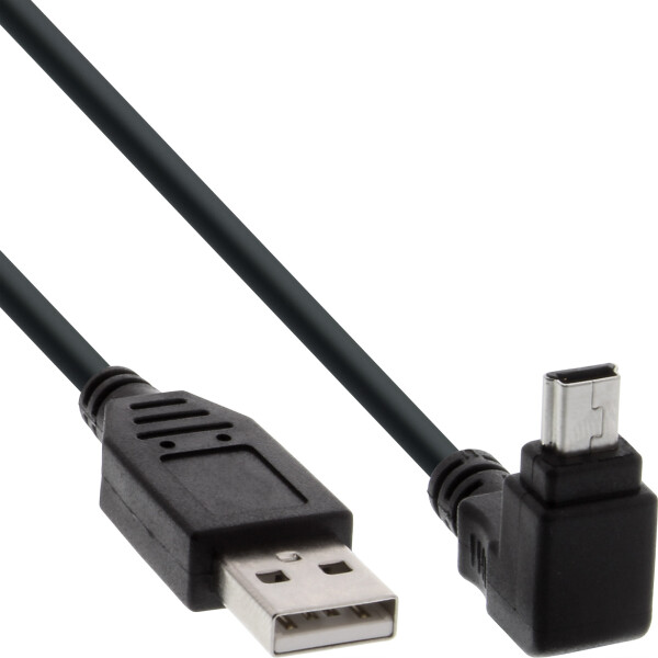 InLine® USB 2.0 Mini-Kabel, ST A/Mini-B ST (5pol) oben abgew. 90°, schwarz, 0,5m