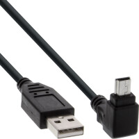 InLine® USB 2.0 Mini-Kabel, ST A/Mini-B ST (5pol) oben abgew. 90°, schwarz, 3m