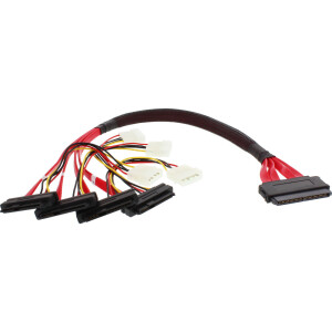 InLine® SAS Anschlusskabel SAS 32pin zu 4x SAS 29pin (SFF-8484 zu SFF-8482) + Power, 0,5m