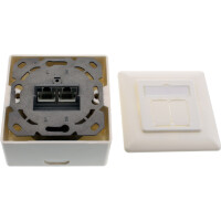 InLine® Wall Plate Cat.6A surface mount 2x RJ45 female RAL9010 white, horizontal