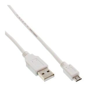 InLine® Micro-USB 2.0 Kabel, USB-A Stecker an Micro-B Stecker, weiß, 0,5m