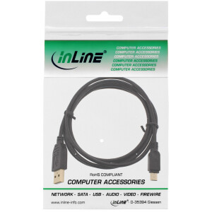 InLine® USB 2.0 Mini-Kabel, USB A ST/Mini ST 5pol, schwarz, vergold. Kont., 1m