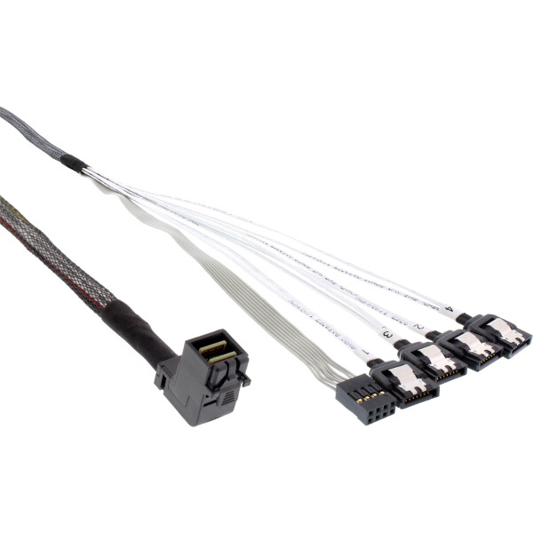 InLine® Mini SAS HD Kabel, SFF-8643 gewinkelt zu 4x SATA + Sideband, 0,5m