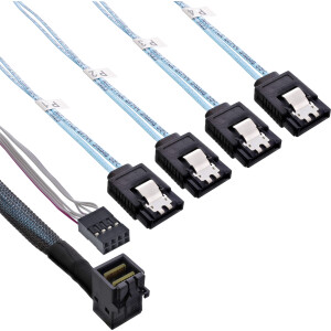 InLine® Mini SAS HD Cable SFF-8643 angled to 4x SATA + Sideband 1m