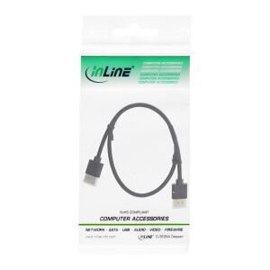 InLine® HDMI Superslim Kabel A an A, HS mit Eth., Premium, schwarz / gold, 0,5m