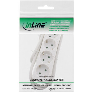 InLine® Socket strip, 4-way earth contact CEE 7/3, white, 1.5m