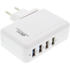 InLine® USB Power Adapter 4 Port 100-240VAC to 5V / 6A white