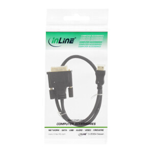 InLine® Mini-HDMI zu DVI Kabel, HDMI Stecker C zu DVI 18+1, verg. Kontakte, schwarz, 0,5m