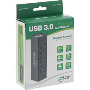 InLine® USB 3.0 Hub, 7 Port, Aluminiumgehäuse, schwarz, mit 2,5A Netzteil