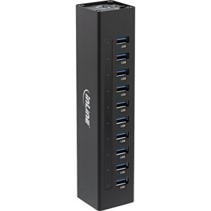 InLine® USB 3.0 Hub, 10 Port, Aluminiumgehäuse, schwarz, mit 4A Netzteil