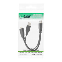 InLine® USB 3.0 Y-Kabel, 2x A an Micro B, schwarz, 0,2m