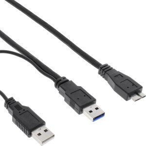 InLine® USB 3.0 Y-Cable 2x Type A male to Micro B male black 1m