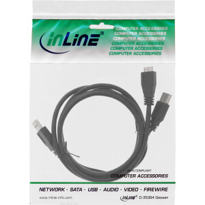 InLine® USB 3.0 Y-Kabel, 2x A an Micro B, schwarz, 2m