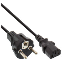 InLine® power cable, CEE 7/7 straight / 3pin IEC C13 male, black, 3m