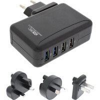 InLine® USB Netzteil 4-fach, Ladegerät, Stromadapter mit Länderstecker Bundle schwarz