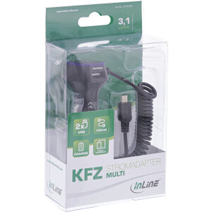 InLine® USB KFZ Ladegerät Stromadapter, 12/24VDC zu 5V / 3.1A , 2x USB A + Micro