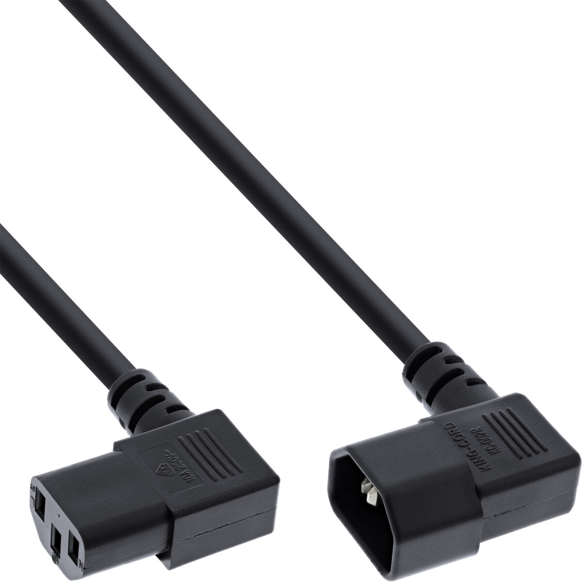 InLine® power cable C13 / C14, black, angled, 0.4m