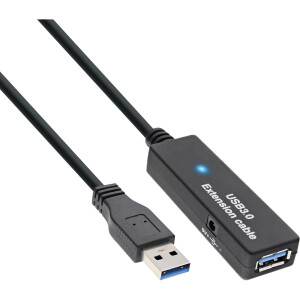 InLine® USB 3.2 Gen.1 Aktiv-Verlängerung, Stecker A an Buchse A, schwarz, 10m