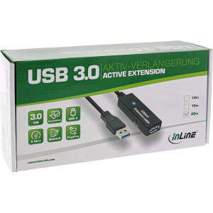 InLine® USB 3.2 Gen.1 Aktiv-Verlängerung, Stecker A an Buchse A, schwarz, 15m