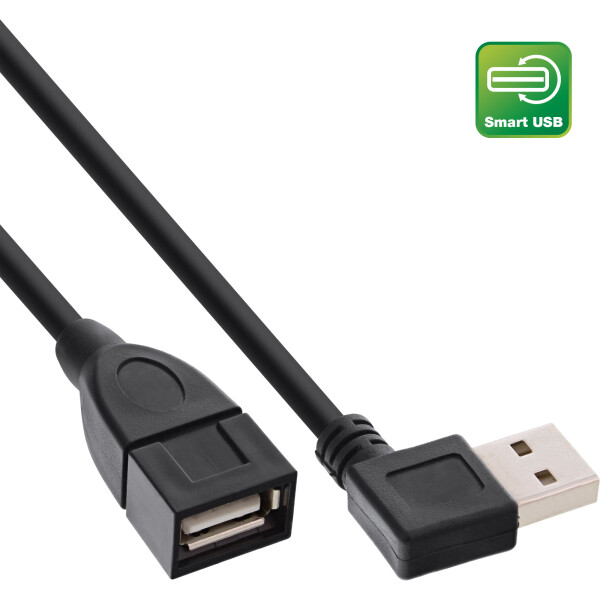 InLine® Smart USB 2.0 Verlängerung gewinkelt, ST / BU, Typ A, schwarz, 1m