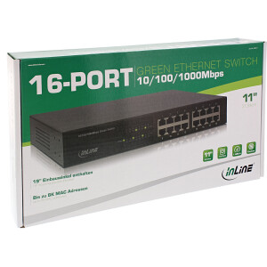 InLine® Gigabit networking switch 16 port, 1GBit/s, 27,94cm (11"), metal, without fan, with 19" mounting brackets