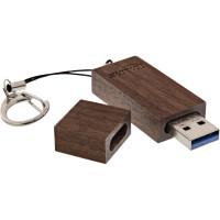 InLine® USB 3.0 Flash drive, woodline walnut, with Keychain, 64GB