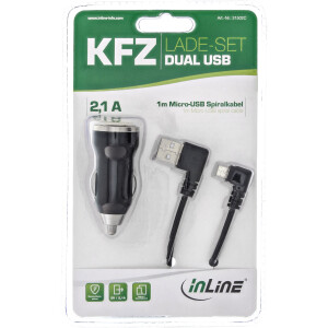 InLine® USB DUAL+ KFZ-Ladeset, Stromadapter 1m Kabel, 12/24VDC zu 5V DC/2.1A