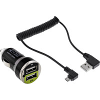 InLine® USB DUAL+ KFZ-Ladeset, Stromadapter 1m Kabel, 12/24VDC zu 5V DC/2.1A