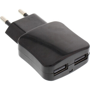 InLine® USB DUO+ charging set, 2-port power adaptor with 2m cable, 100-240VAC to 5V/2.1A, black