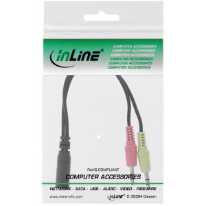 InLine® Audio Headset Adapterkabel, 2x 3,5mm Stecker an 3,5mm Buchse CTIA, 0,15m