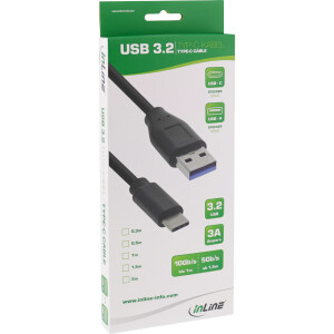 InLine® USB 3.2 Gen.1x2 Kabel, USB-C Stecker an A Stecker, schwarz, 0,5m