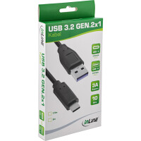 InLine® USB 3.2 Gen.1x2 Cable, USB-C male / USB-A male, black, 1.5m