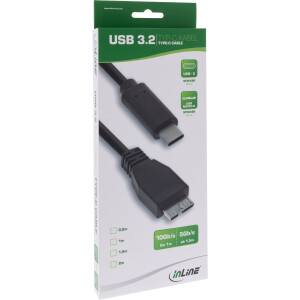 InLine® USB 3.2 Gen.1x2 Kabel, USB-C Stecker an Micro-B Stecker, schwarz, 0,5m